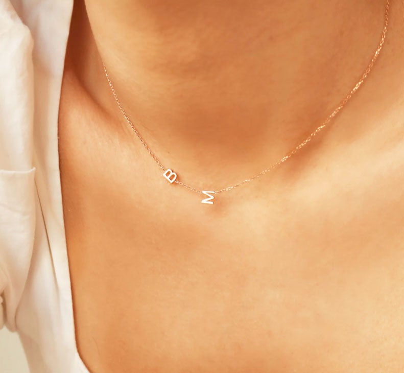 Buy Gift for Your Girlfriend, 14K Solid Gold off Center Letter Necklace, Sideways  Initial Necklace, Minimalist Name Necklace Online in India - Etsy